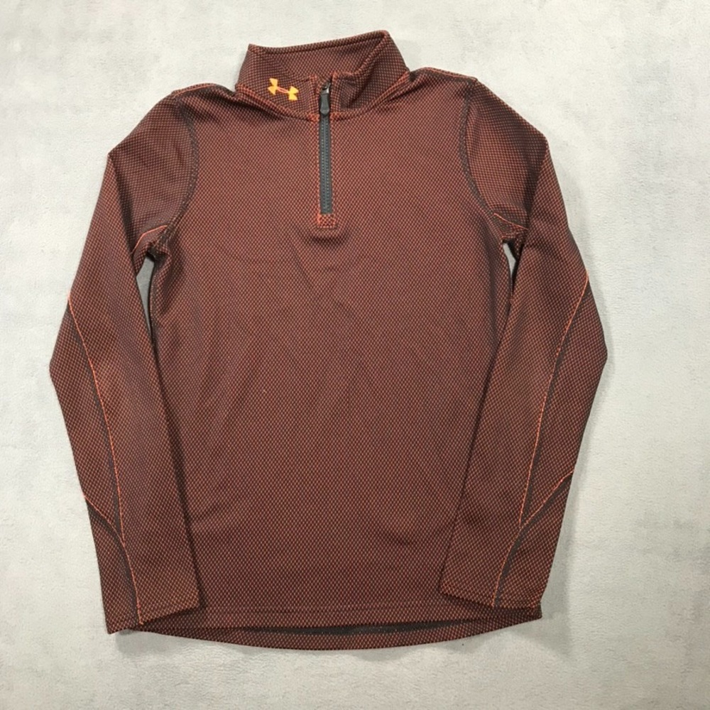 Under Armour 1/4 Zip Pullover Boys Youth Medium Orange Long Sleeve Golf Fitted